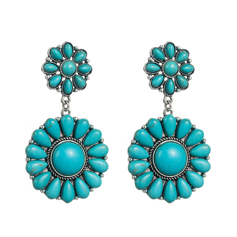 Wholesale Vintage Turquoise Multi-layered Round Exaggerated Earrings